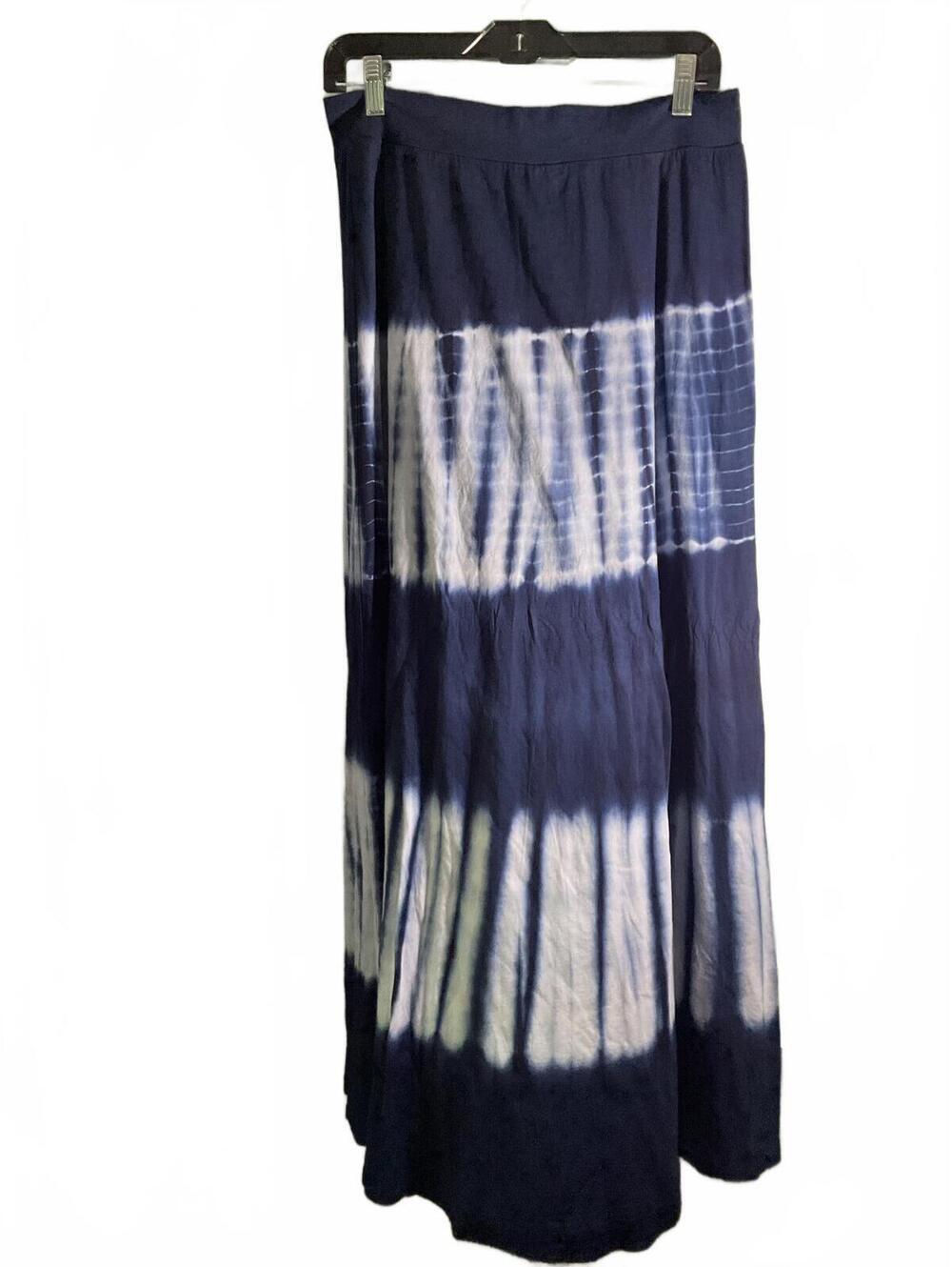 TRYST Navy & White Tie-Dye Maxi Skirt Cotton Blend Made in USA Large